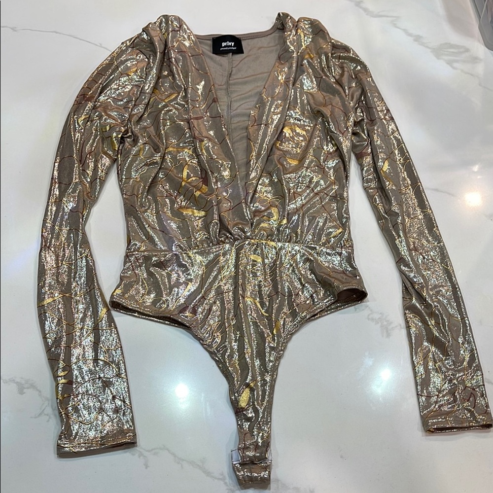 Gold Metallic Long Sleeve Bodysuit